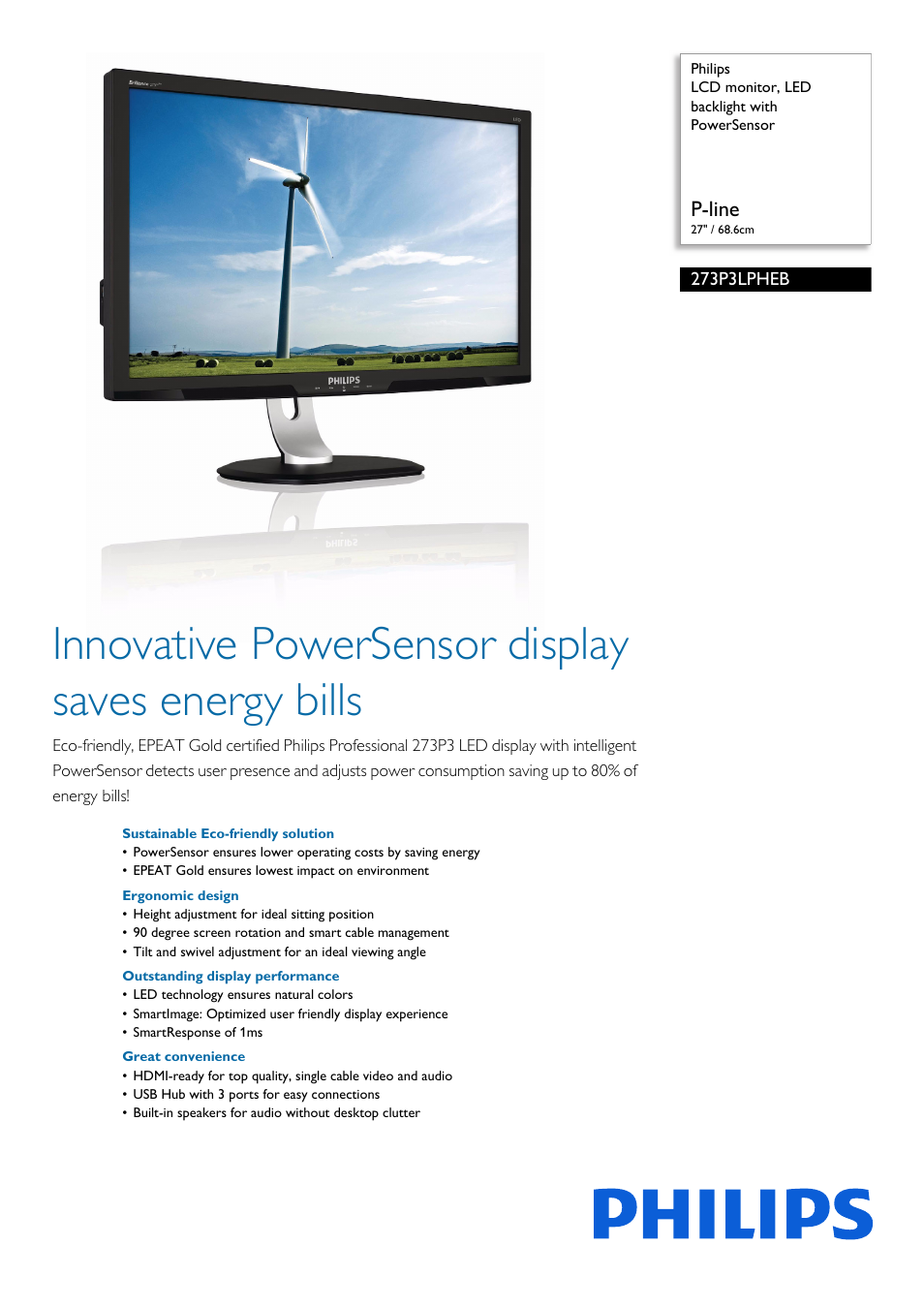 Philips 273P3LPHEB-27 User Manual | 3 pages