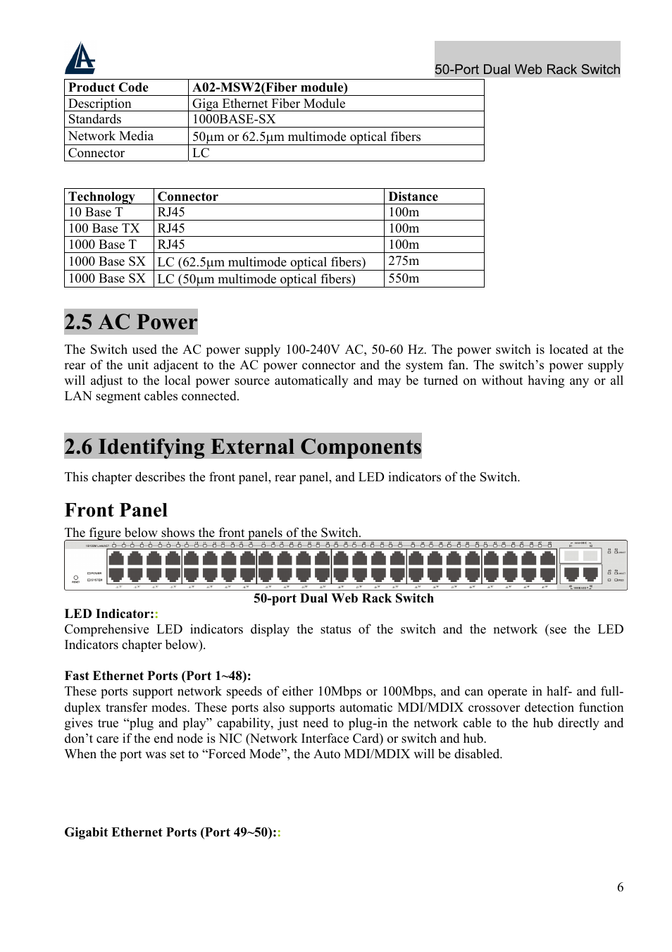 5 ac power, 6 identifying external components, Front panel | Atlantis Land A02-F48-4G User Manual | Page 12 / 32