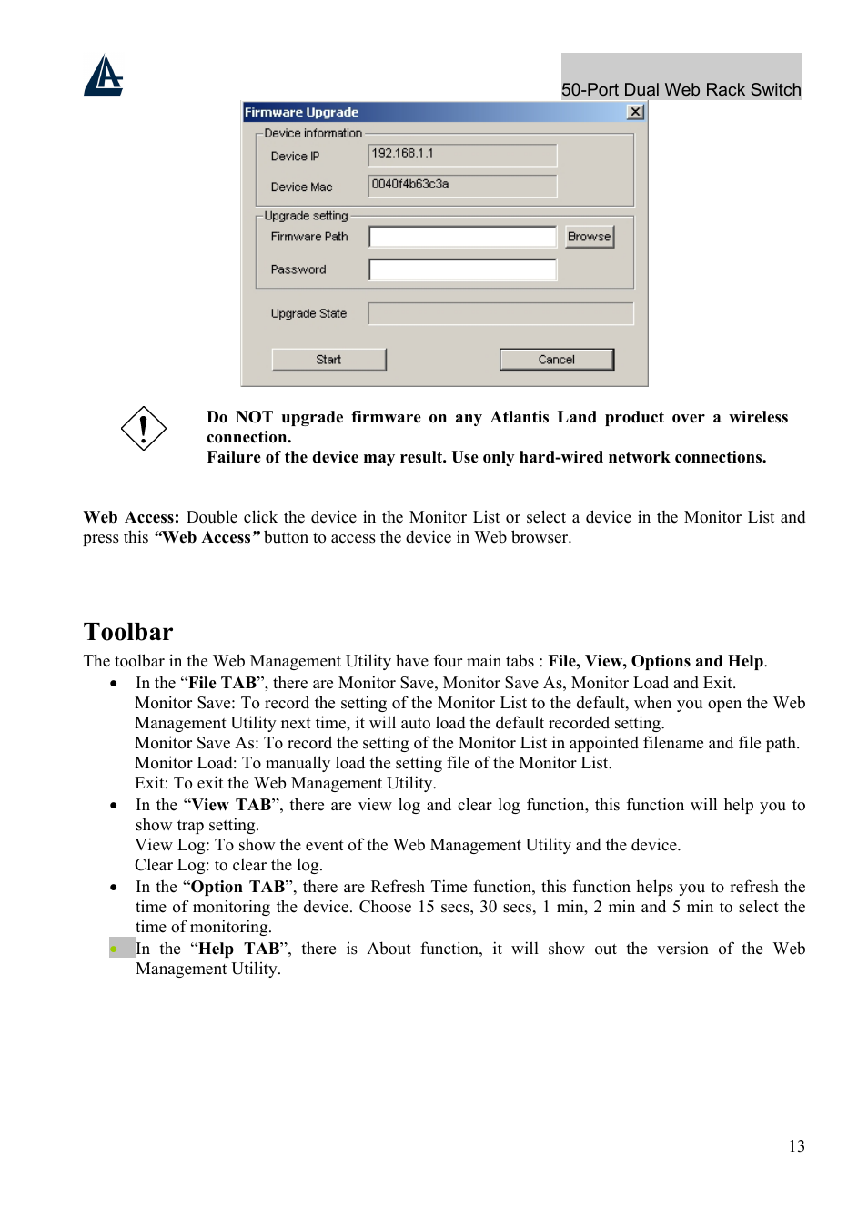Toolbar | Atlantis Land A02-F48-4G User Manual | Page 19 / 32