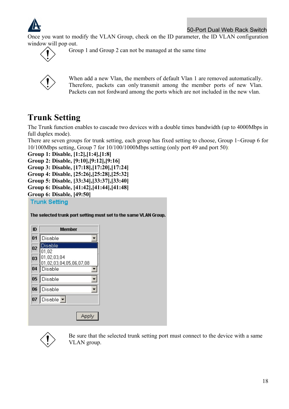 Trunk setting | Atlantis Land A02-F48-4G User Manual | Page 24 / 32