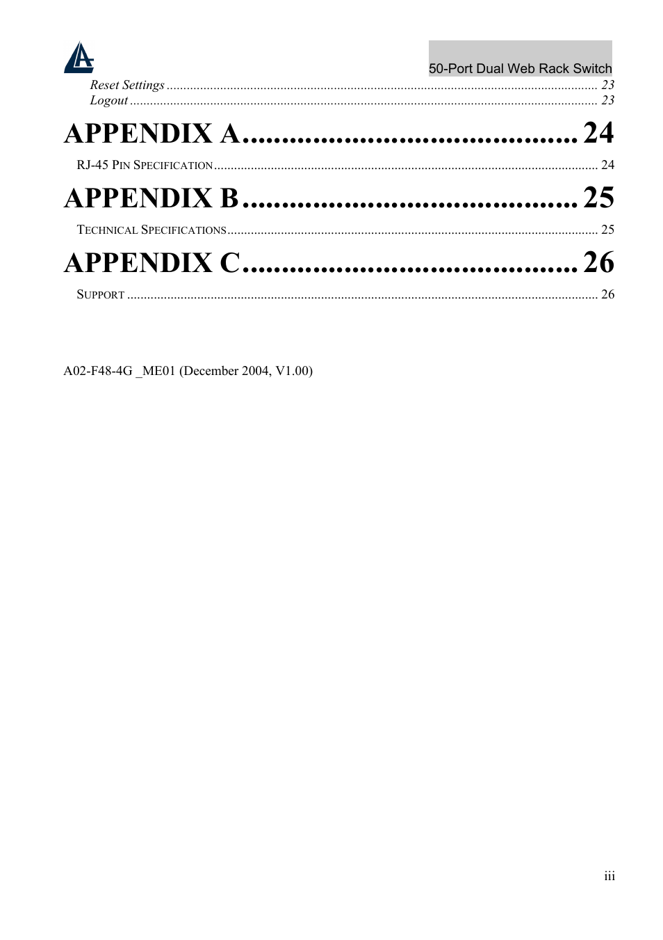 Appendix a, Appendix b, Appendix c | Atlantis Land A02-F48-4G User Manual | Page 5 / 32