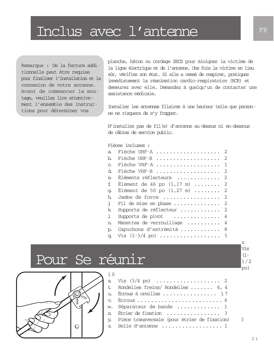 Inclus avec l’antenne, Pour se réunir | Philips SDV9011K-17 User Manual | Page 21 / 29