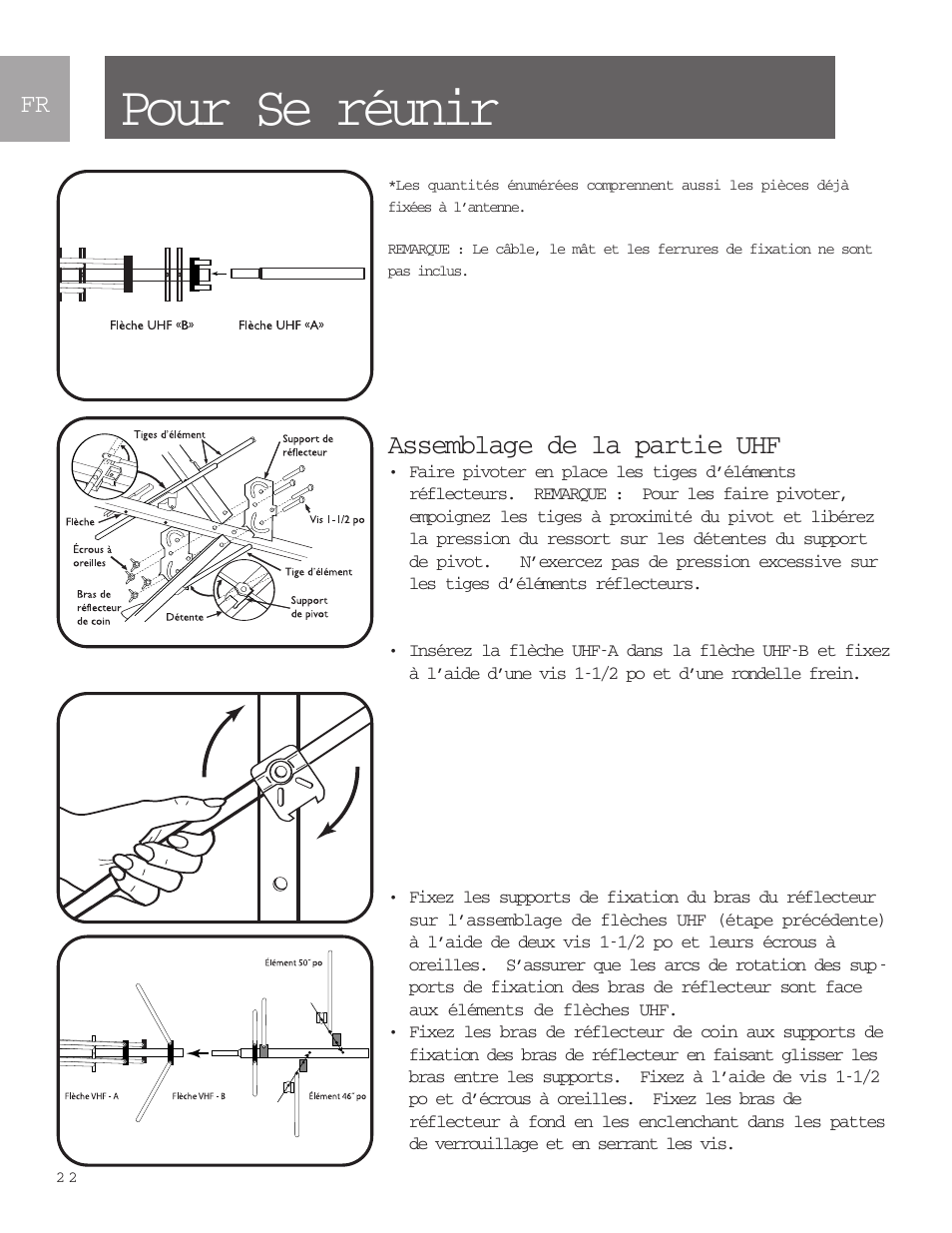 Pour se réunir, Assemblage de la partie uhf | Philips SDV9011K-17 User Manual | Page 22 / 29