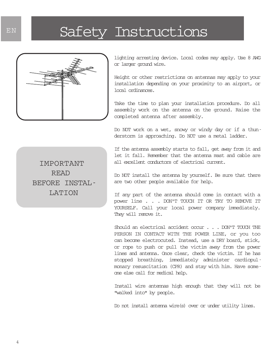 Safety instructions, Important read before instal- lation | Philips SDV9011K-17 User Manual | Page 4 / 29