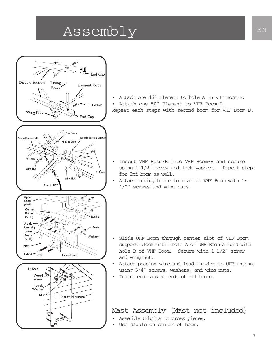 Assembly, Mast assembly (mast not included) | Philips SDV9011K-17 User Manual | Page 7 / 29