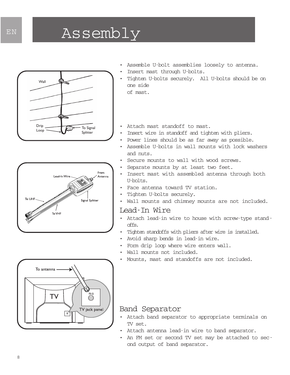 Assembly, Lead-in wire, Band separator | Philips SDV9011K-17 User Manual | Page 8 / 29