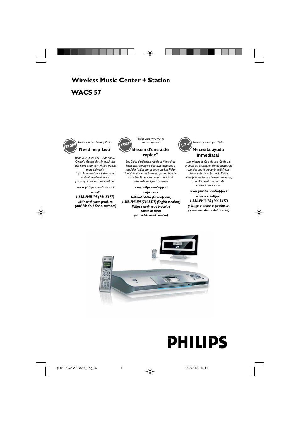 Philips Streamium Wireless Music Center&Station WACS57 Center+Station with Wireless streaming User Manual | 52 pages