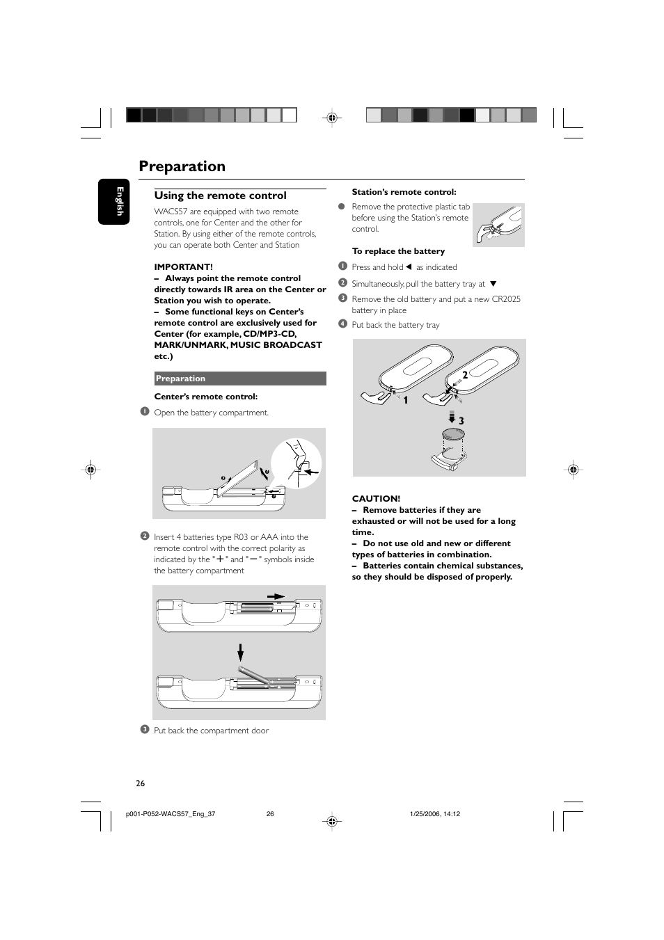 Preparation, Using the remote control | Philips Streamium Wireless Music Center&Station WACS57 Center+Station with Wireless streaming User Manual | Page 26 / 52