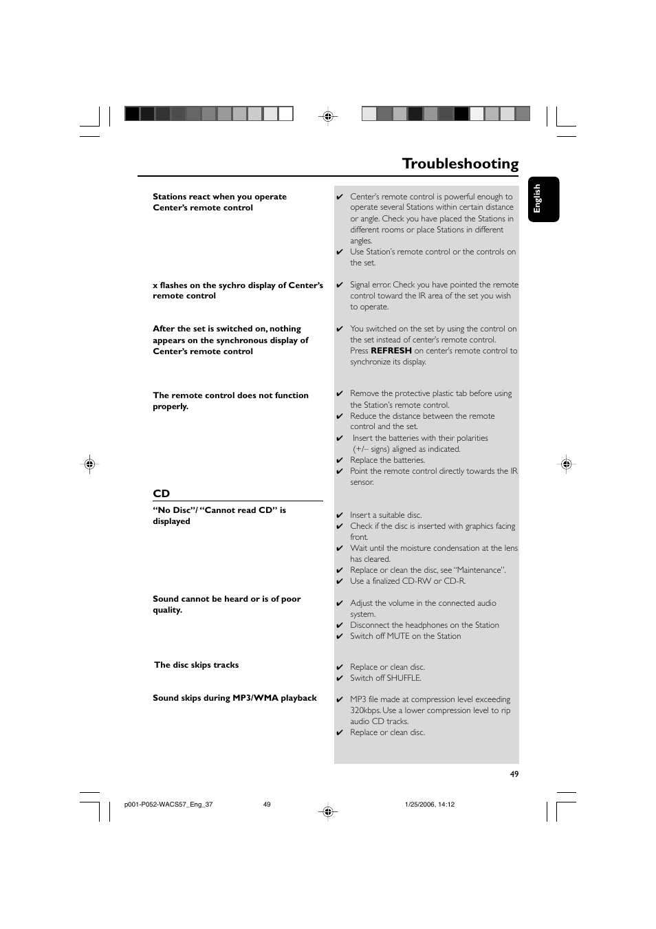 Troubleshooting | Philips Streamium Wireless Music Center&Station WACS57 Center+Station with Wireless streaming User Manual | Page 49 / 52