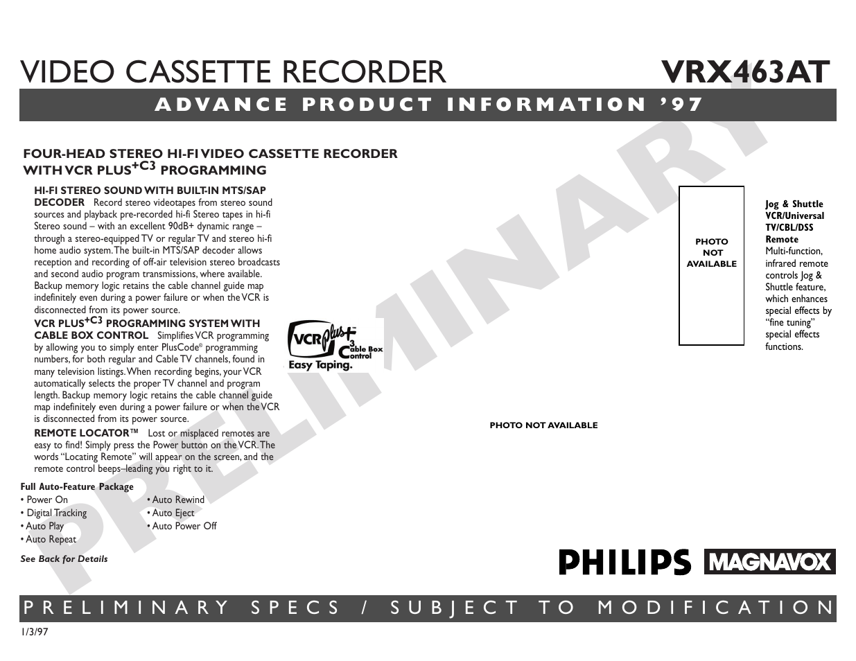 Philips VRX463AT User Manual | 2 pages