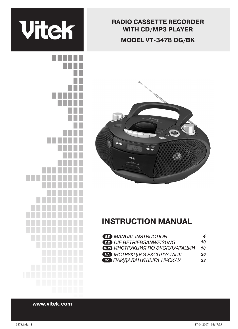 Vitek VT-3478 BK User Manual | 40 pages