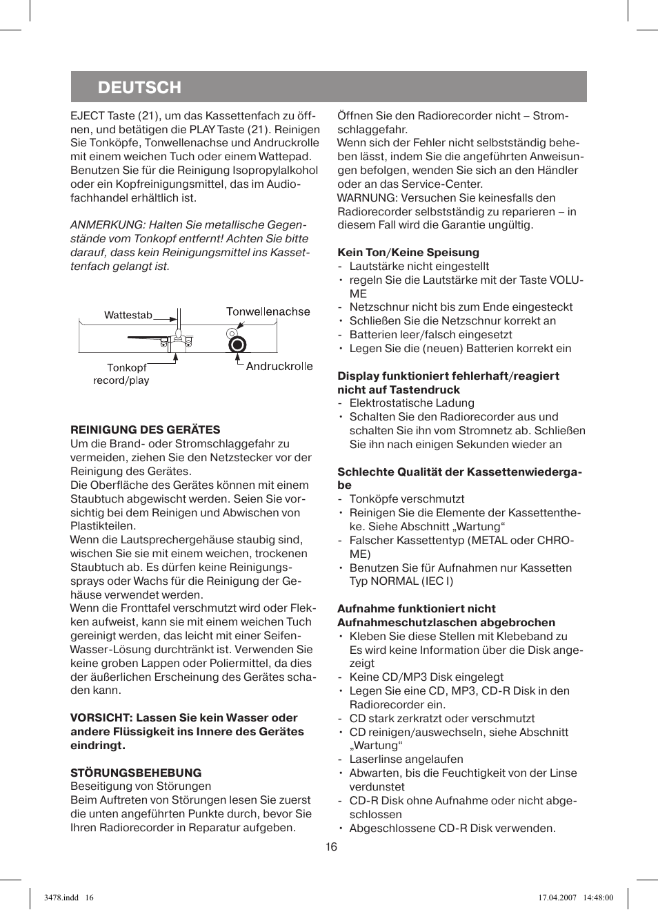 Deutsch | Vitek VT-3478 BK User Manual | Page 16 / 40