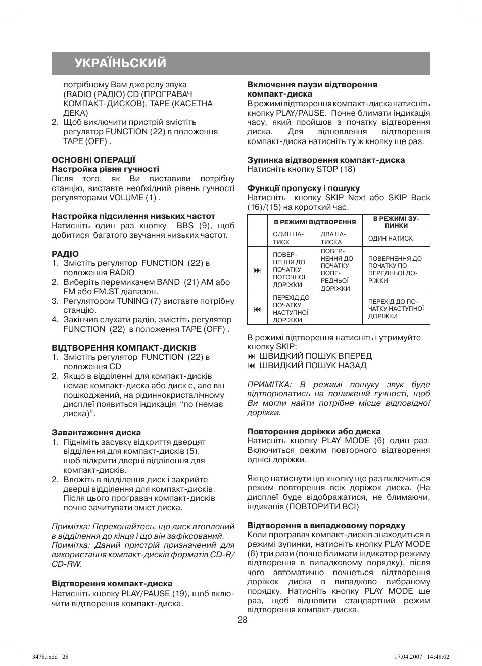 Україньский | Vitek VT-3478 BK User Manual | Page 28 / 40