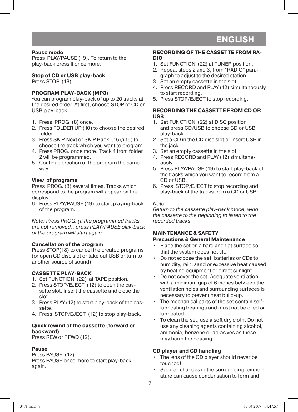 English | Vitek VT-3478 BK User Manual | Page 7 / 40