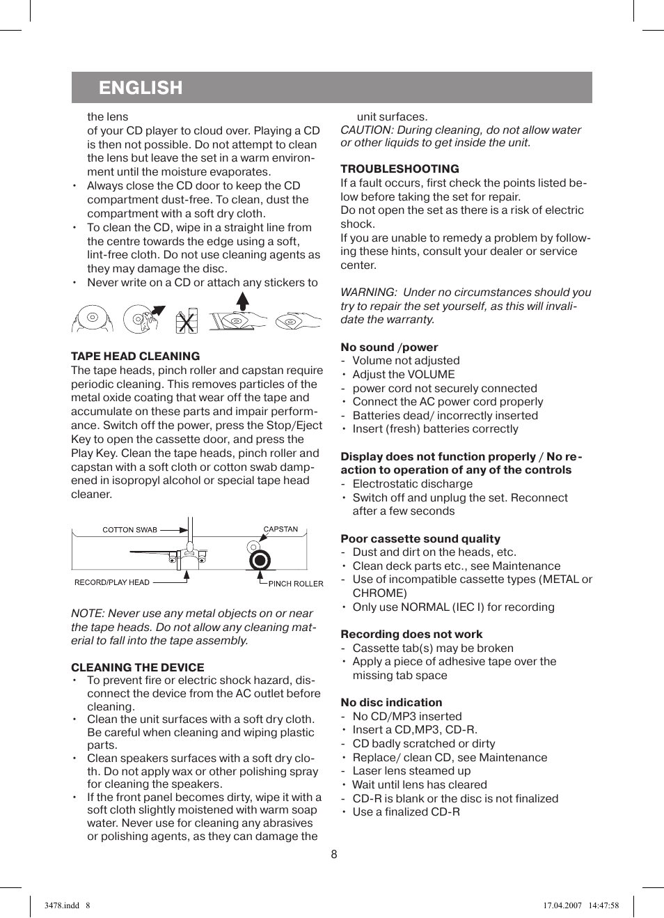 English | Vitek VT-3478 BK User Manual | Page 8 / 40