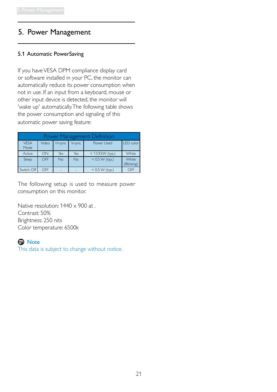 Power management, Power management definition | Philips 196E3LSB-27 User Manual | Page 23 / 50