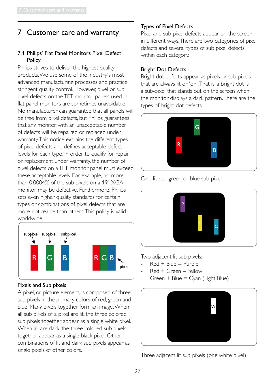 7 customer care and warranty | Philips 196E3LSB-27 User Manual | Page 29 / 50
