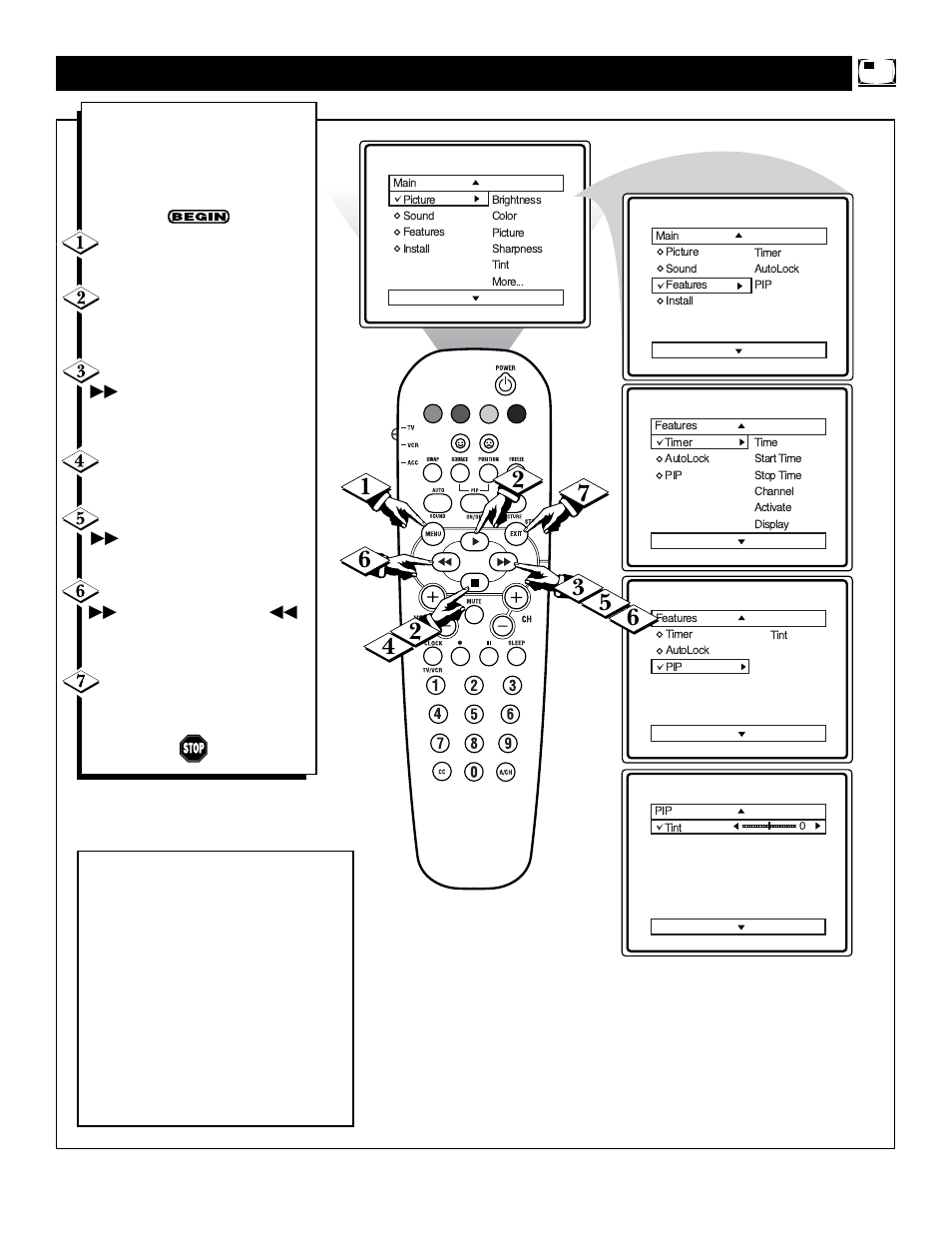 Pip t, Djusting the, Ontrol | Philips 32PS61S User Manual | Page 43 / 48