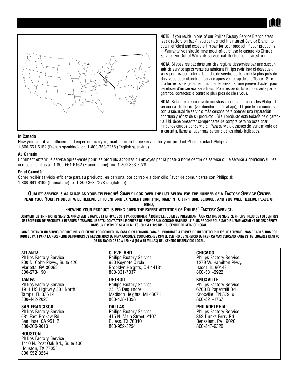 Actory, Ervice, Ocations | Philips 32PS61S User Manual | Page 47 / 48