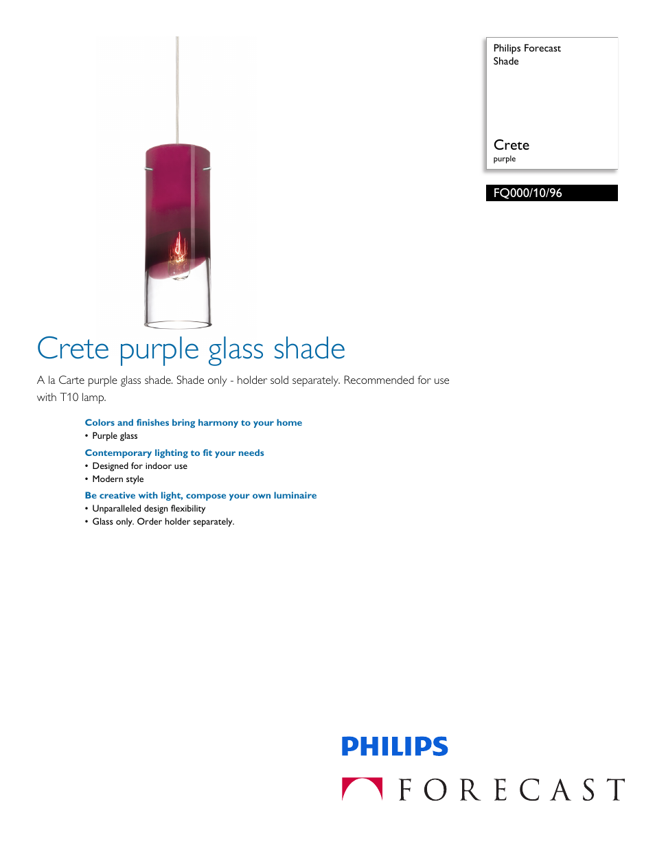 Philips Forecast Shade FQ000-10-96 Crete purple User Manual | 2 pages