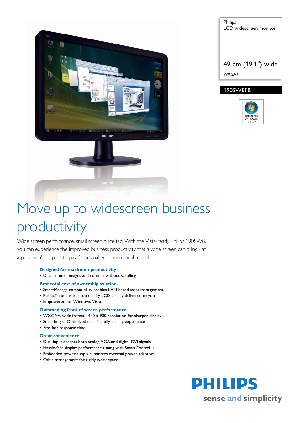 Philips 190SW8FB-27 User Manual | 3 pages
