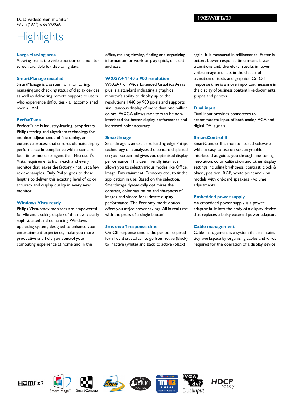 Highlights | Philips 190SW8FB-27 User Manual | Page 2 / 3