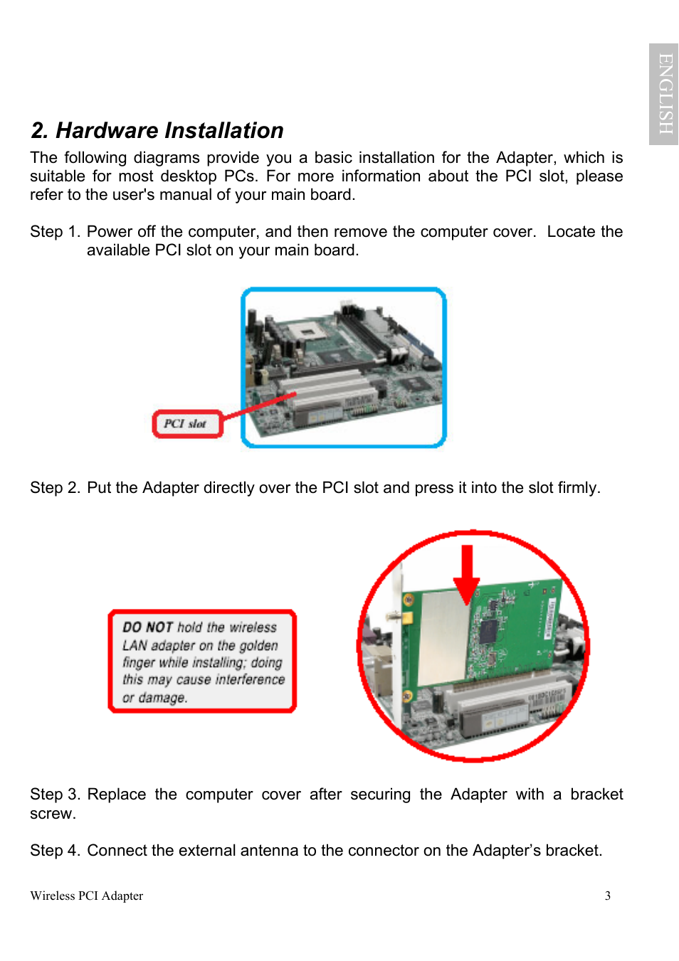 Hardware installation, Engl ish | Atlantis Land A02-PCI-W54 User Manual | Page 10 / 72