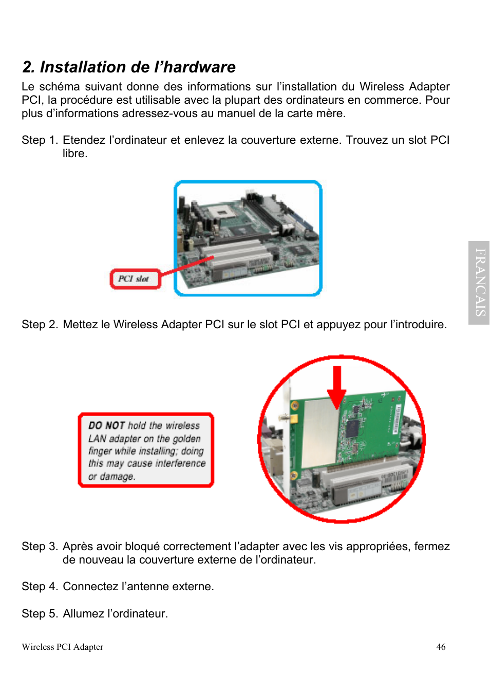 Installation de l’hardware, Franc a is | Atlantis Land A02-PCI-W54 User Manual | Page 53 / 72