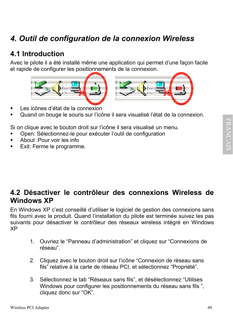 Outil de configuration de la connexion wireless, 1 introduction, Franc a is | Atlantis Land A02-PCI-W54 User Manual | Page 56 / 72