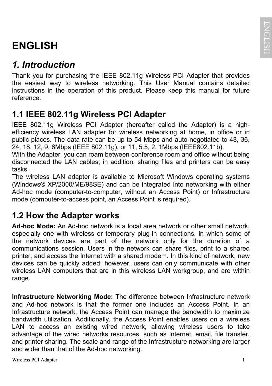 English, Introduction | Atlantis Land A02-PCI-W54 User Manual | Page 8 / 72