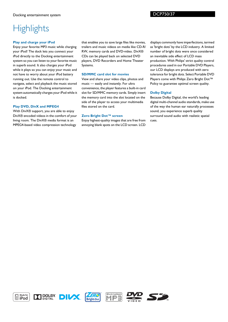 Highlights | Philips docking entertainment system User Manual | Page 2 / 3