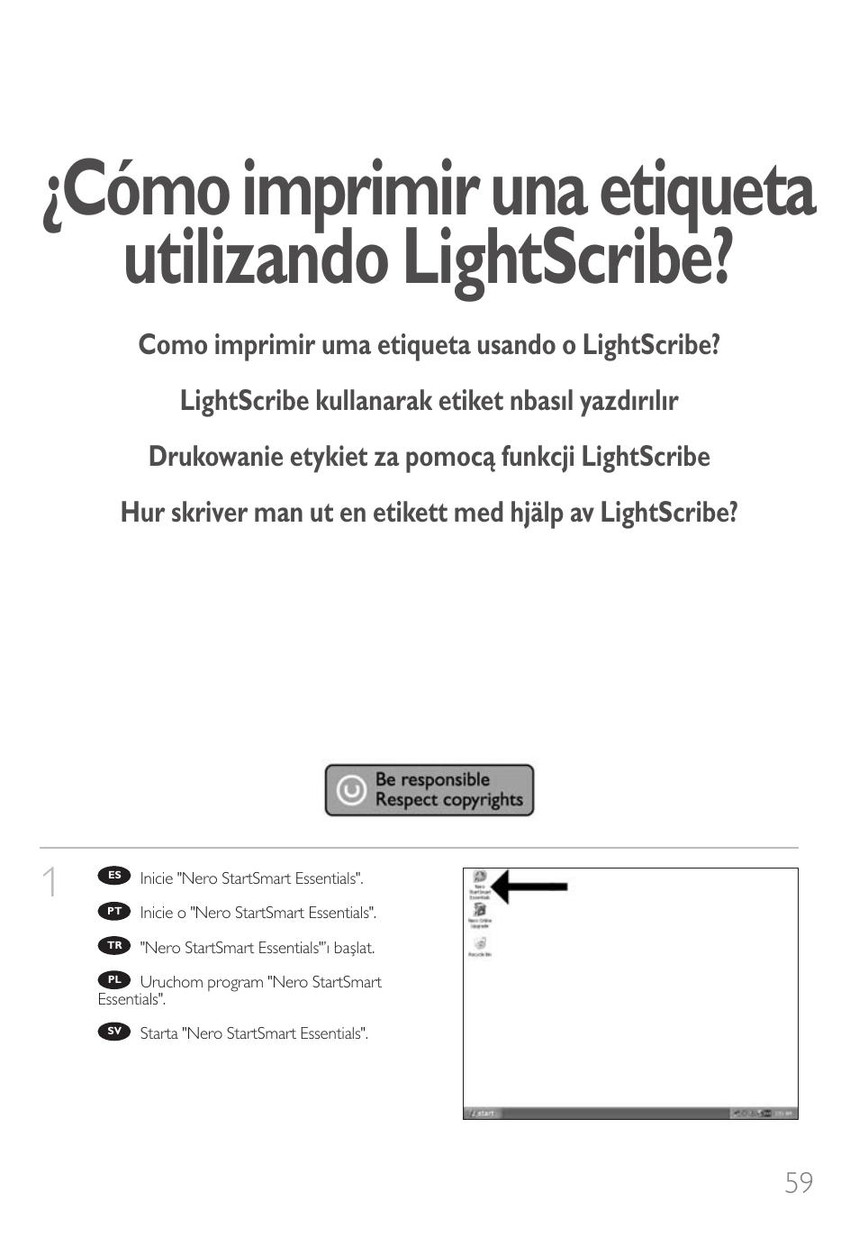Cómo imprimir una etiqueta utilizando lightscribe | Philips SPD6006BD-17 User Manual | Page 59 / 130