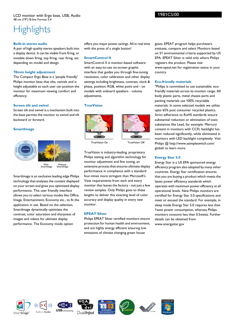 Highlights | Philips 19B1CS-00 User Manual | Page 2 / 3