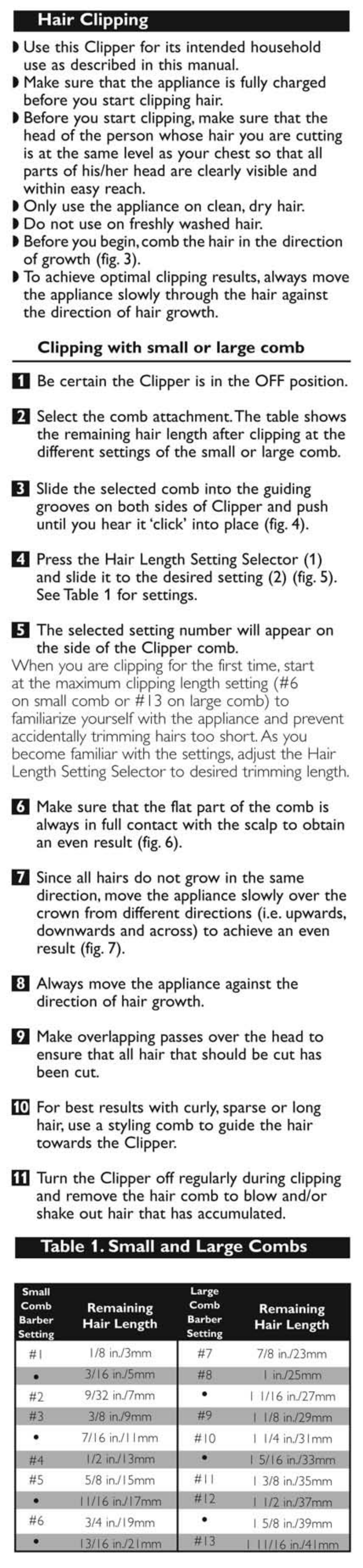 Hair clipping, Clipping with small or large comb | Philips QC5345-15 User Manual | Page 5 / 8