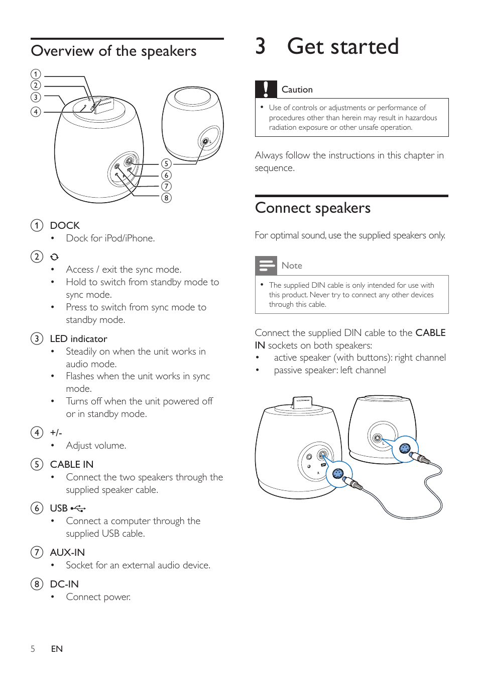 Overview of the speakers, 3 get started, Connect speakers | Philips DS6200-37 User Manual | Page 5 / 11