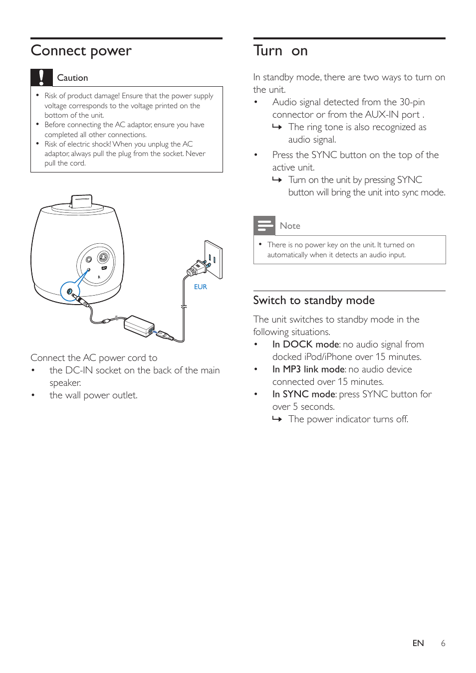 Connect power, Turn on | Philips DS6200-37 User Manual | Page 6 / 11