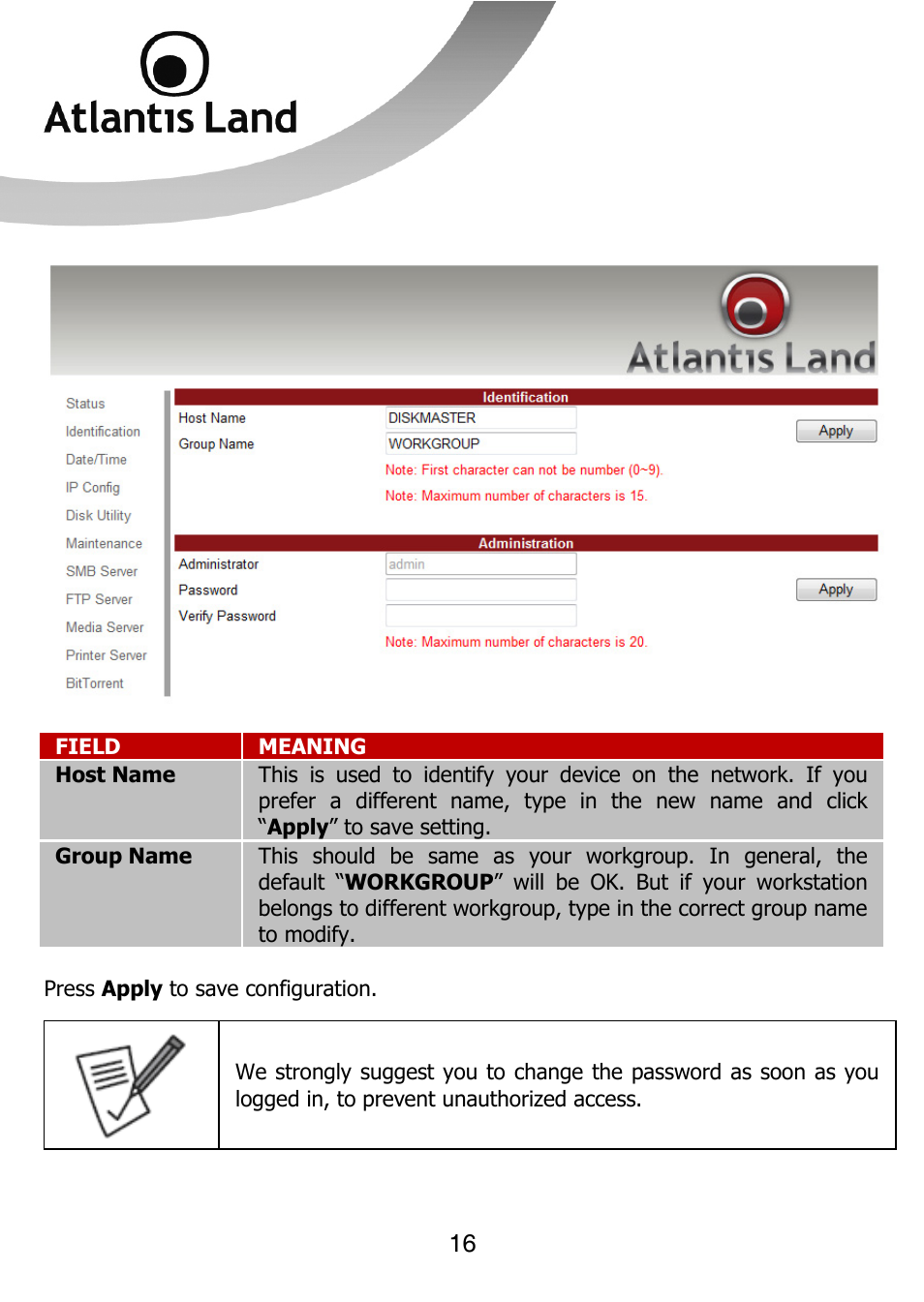 Atlantis Land DISKMASTER NASF101 User Manual | Page 16 / 41