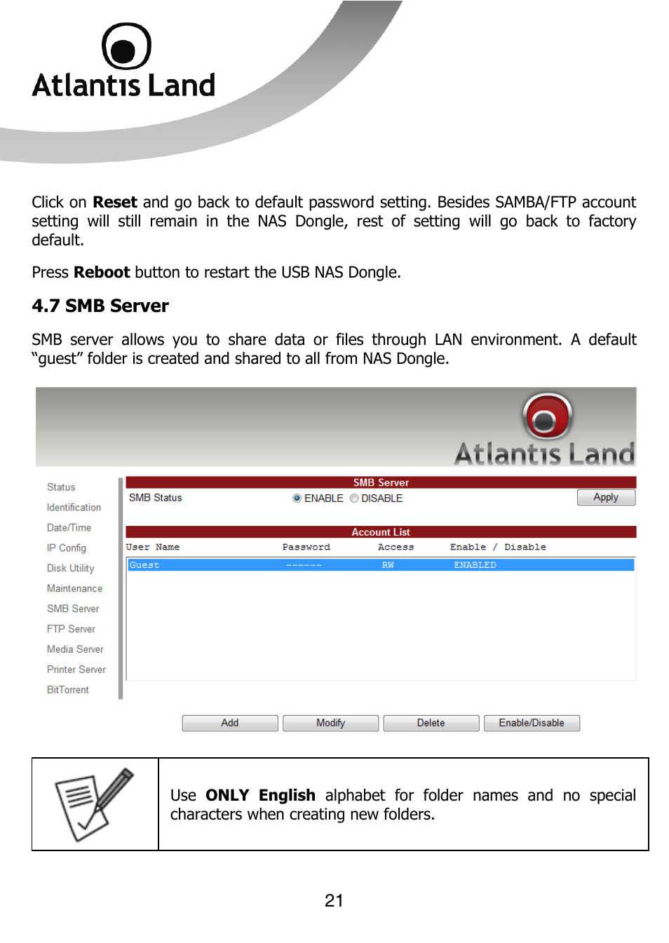 Atlantis Land DISKMASTER NASF101 User Manual | Page 21 / 41