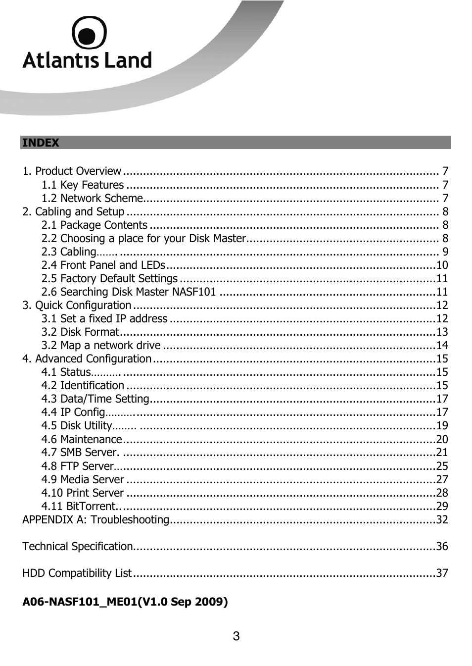 Atlantis Land DISKMASTER NASF101 User Manual | Page 3 / 41