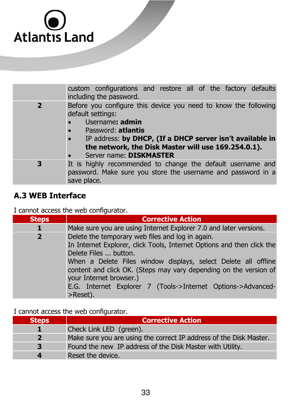 Atlantis Land DISKMASTER NASF101 User Manual | Page 33 / 41