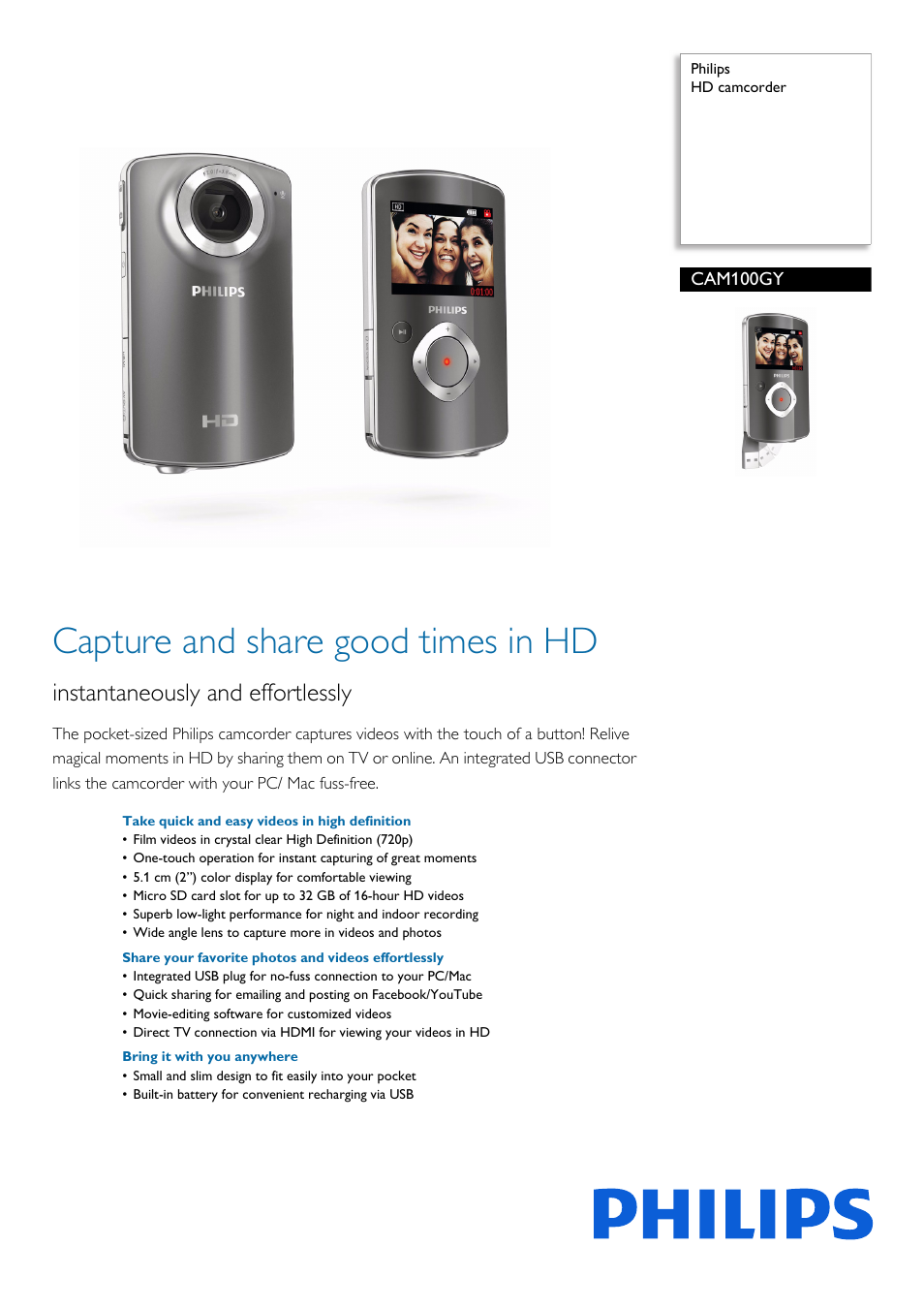 Philips CAM100GY-37 User Manual | 3 pages