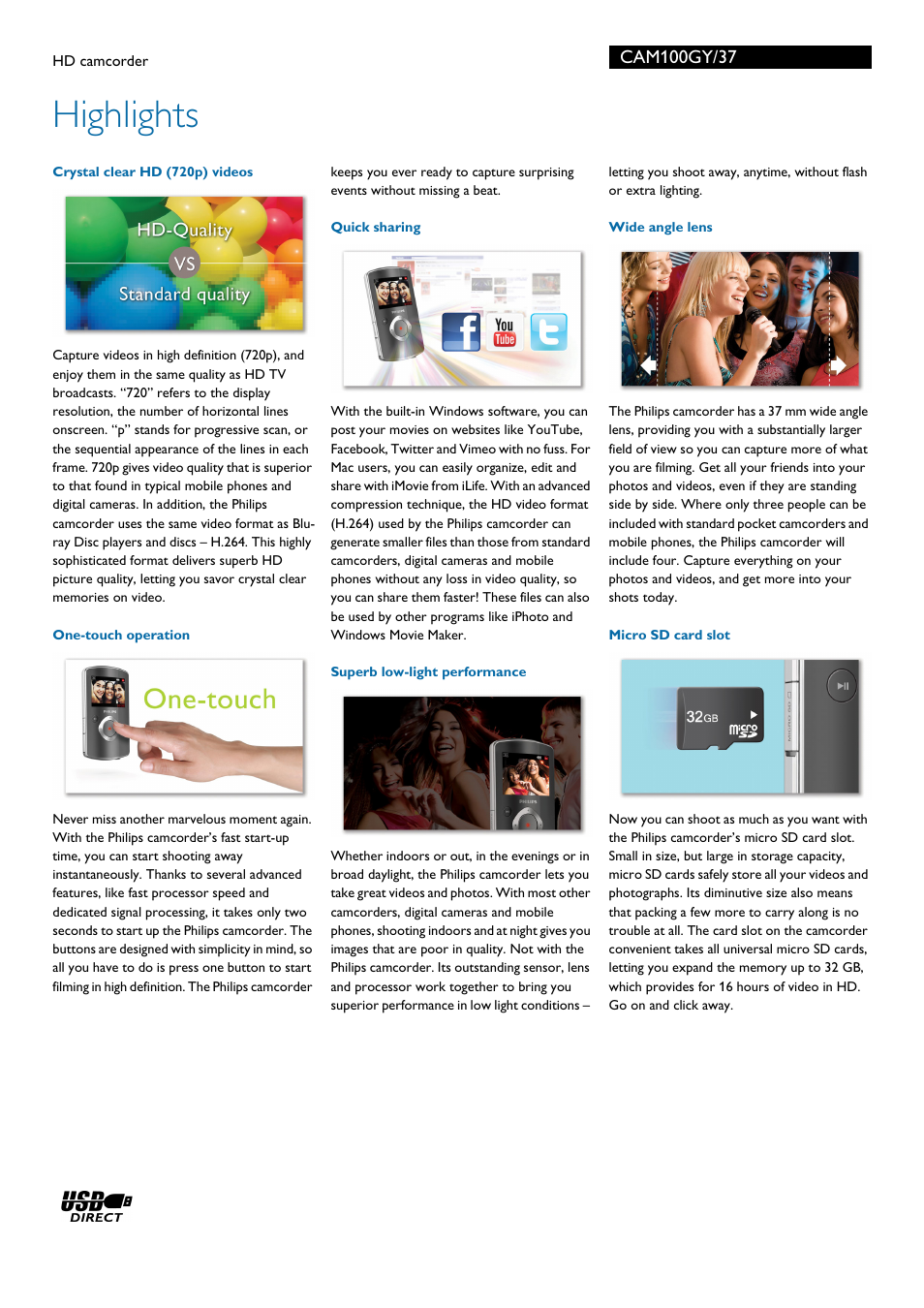 Highlights | Philips CAM100GY-37 User Manual | Page 2 / 3