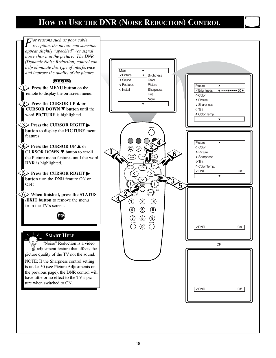 Dnr (n, Ow to, Se the | Oise, Eduction, Ontrol | Philips 25PS40S99 User Manual | Page 15 / 40