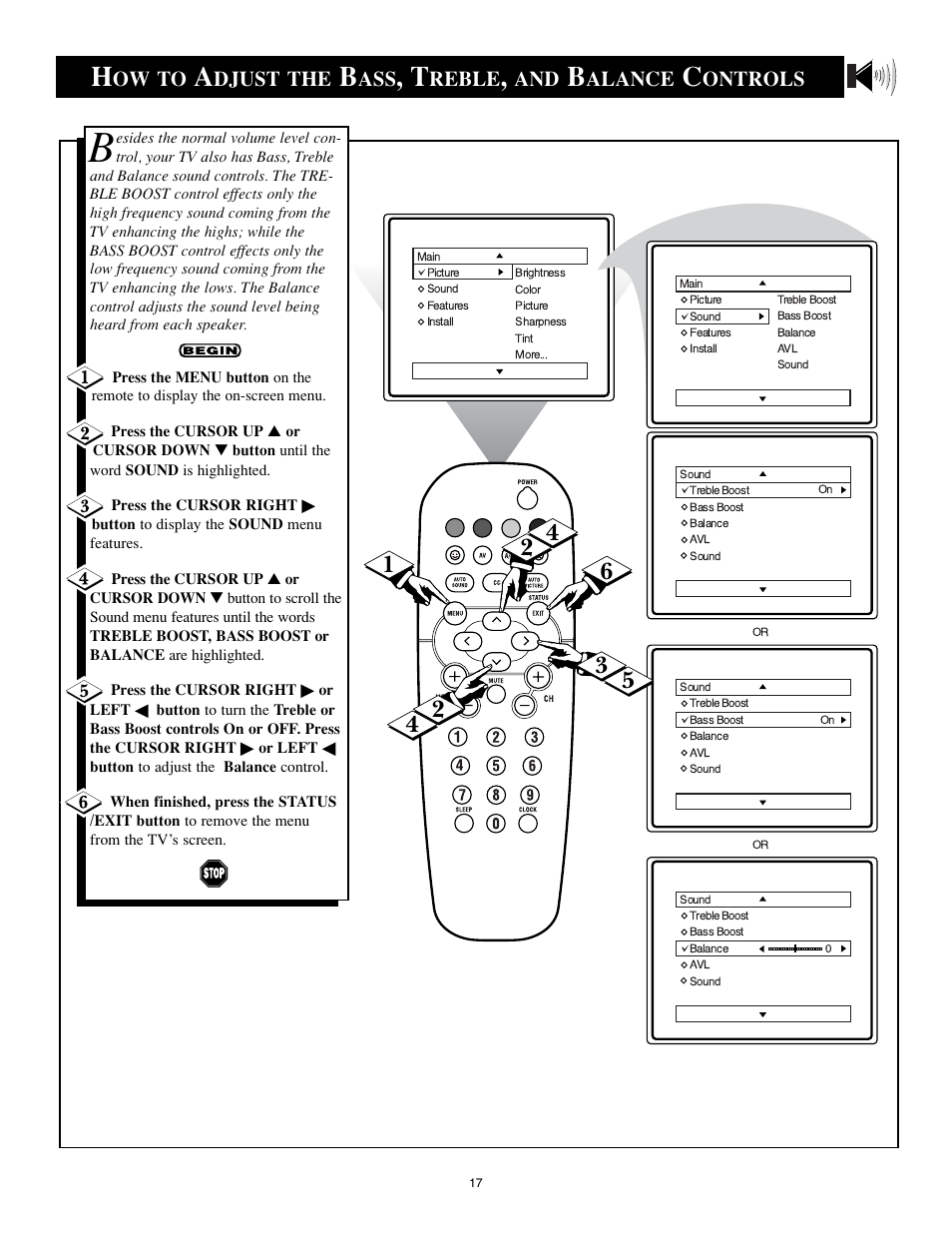 Ow to, Djust the, Reble | Alance, Ontrols | Philips 25PS40S99 User Manual | Page 17 / 40