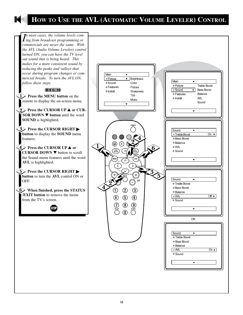 Avl (a, Ow to, Se the | Utomatic, Olume, Eveler, Ontrol | Philips 25PS40S99 User Manual | Page 18 / 40