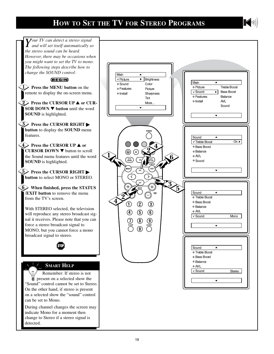 Ow to, Et the, Tereo | Rograms | Philips 25PS40S99 User Manual | Page 19 / 40