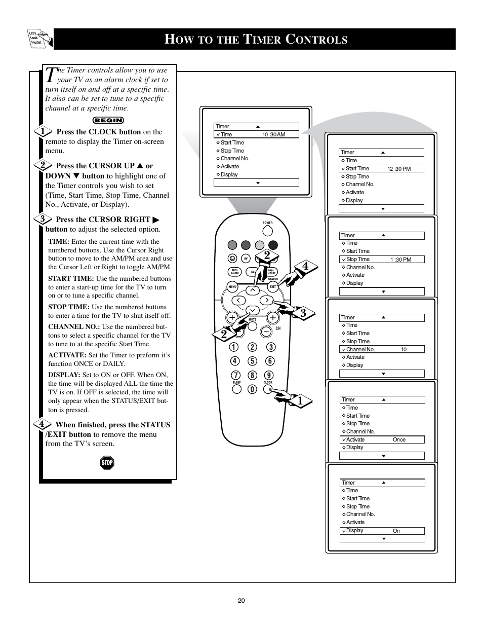 Ow to the, Imer, Ontrols | Philips 25PS40S99 User Manual | Page 20 / 40