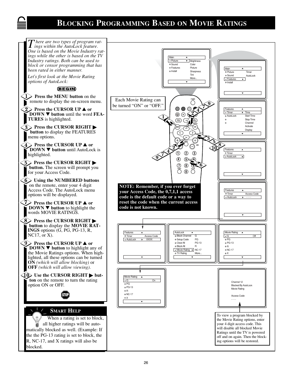 Locking, Rogramming, Ased on | Ovie, Atings | Philips 25PS40S99 User Manual | Page 26 / 40