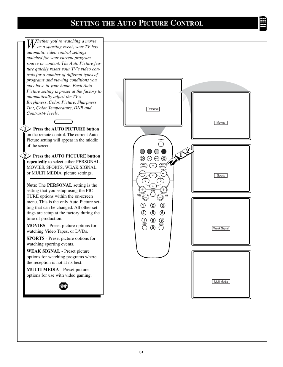 Etting the, Icture, Ontrol | Philips 25PS40S99 User Manual | Page 31 / 40