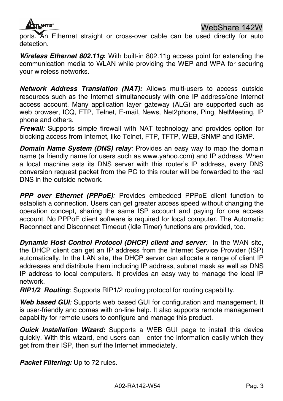 Atlantis Land A02-RA142-W54 User Manual | Page 13 / 97